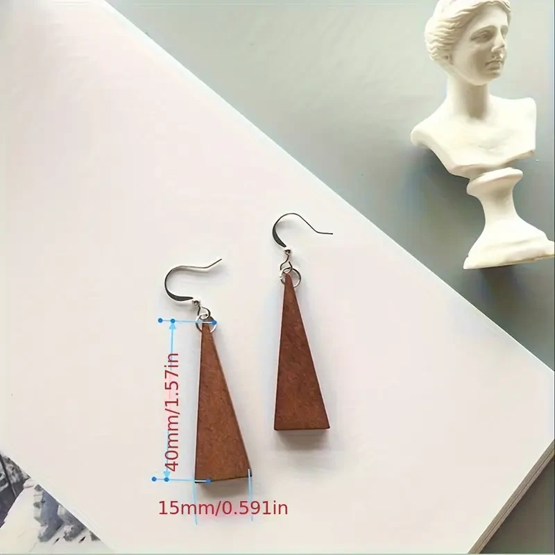 6 Pairs of Wooden Drop Earrings with Simple Geometry Pendant Design