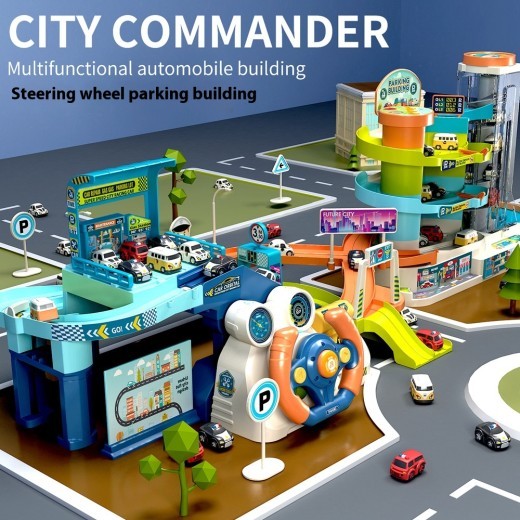 Children's Adventure Steering Wheel Car Building Parking Lot Intelligence Brain Rail Car