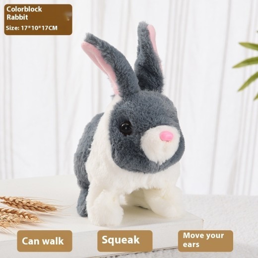 Plush Electric Walking And Moving Mouth Shaking Ears Long-haired Rabbit Pet Toy
