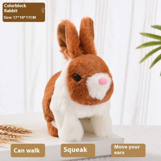 Plush Electric Walking And Moving Mouth Shaking Ears Long-haired Rabbit Pet Toy