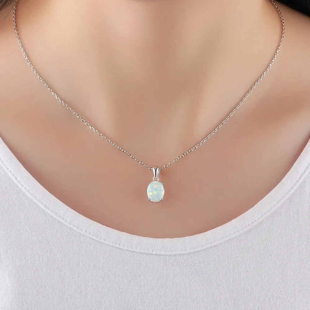 Chinese Valentine's Day Necklace Amazon Explosion Silver Crystal Opal s925 Sterling Silver Necklace