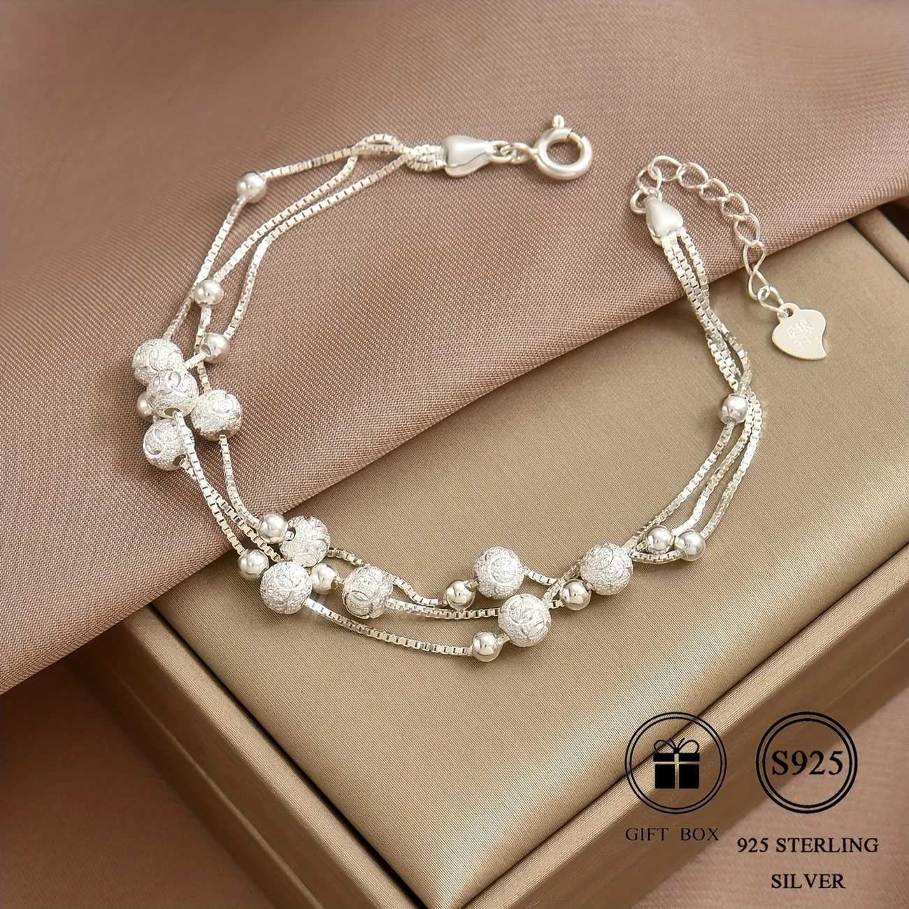 Fashionable and Versatile S925 Silver Bead Tennis Chain Multi-layered Wristband Gift Total Weight 4.65G
