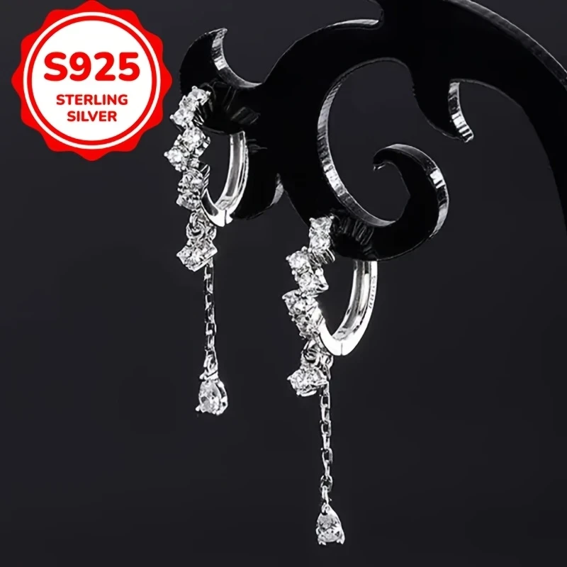 Luxury & Classic 925 Sterling Silvery Tassel Drop Earrings - Delicate Temperament Accessory for Daily Wear & Parties, Perfect Gift for Ladies
