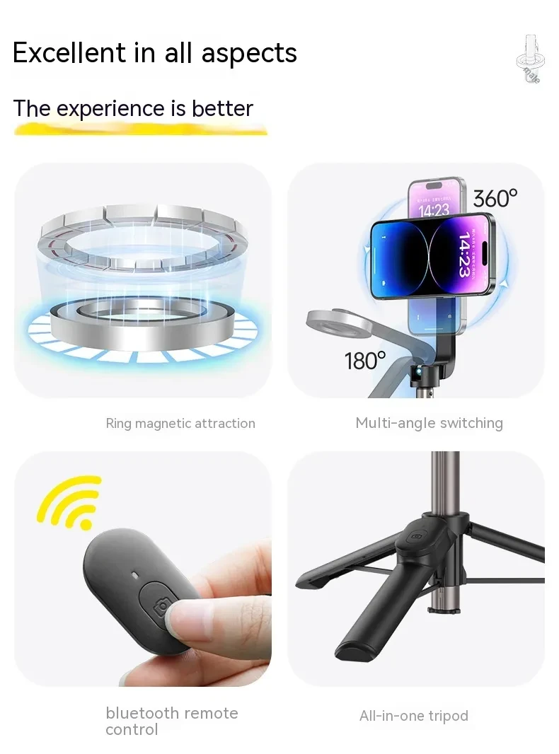 Magnetic Mobile Phone Mini Selfie Stick Bluetooth Remote Control Aluminum Alloy Tripod