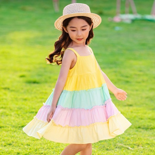Girls' Rainbow Large Skirt Cotton Dress
