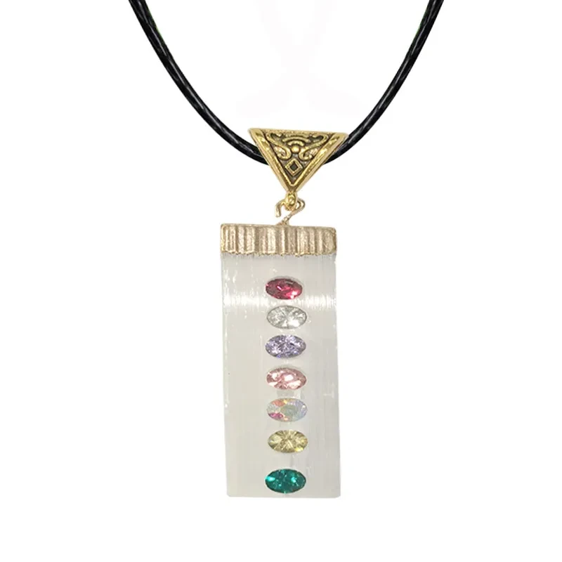 Cross-border European And American Natural Seven Chakra Gypsum Crystal Pendant