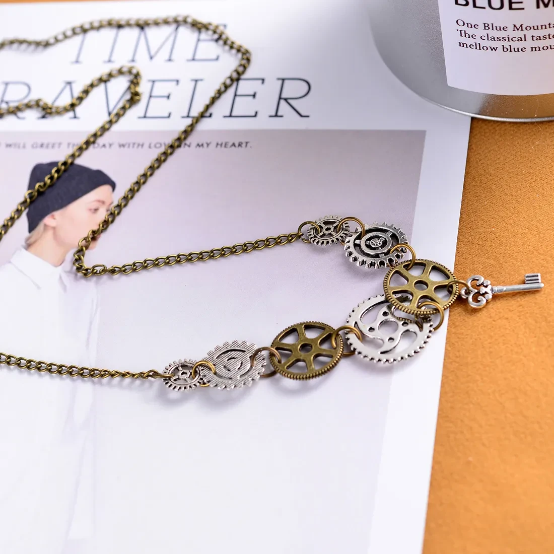 Vintage Steampunk Gear Combination Pendant Necklace