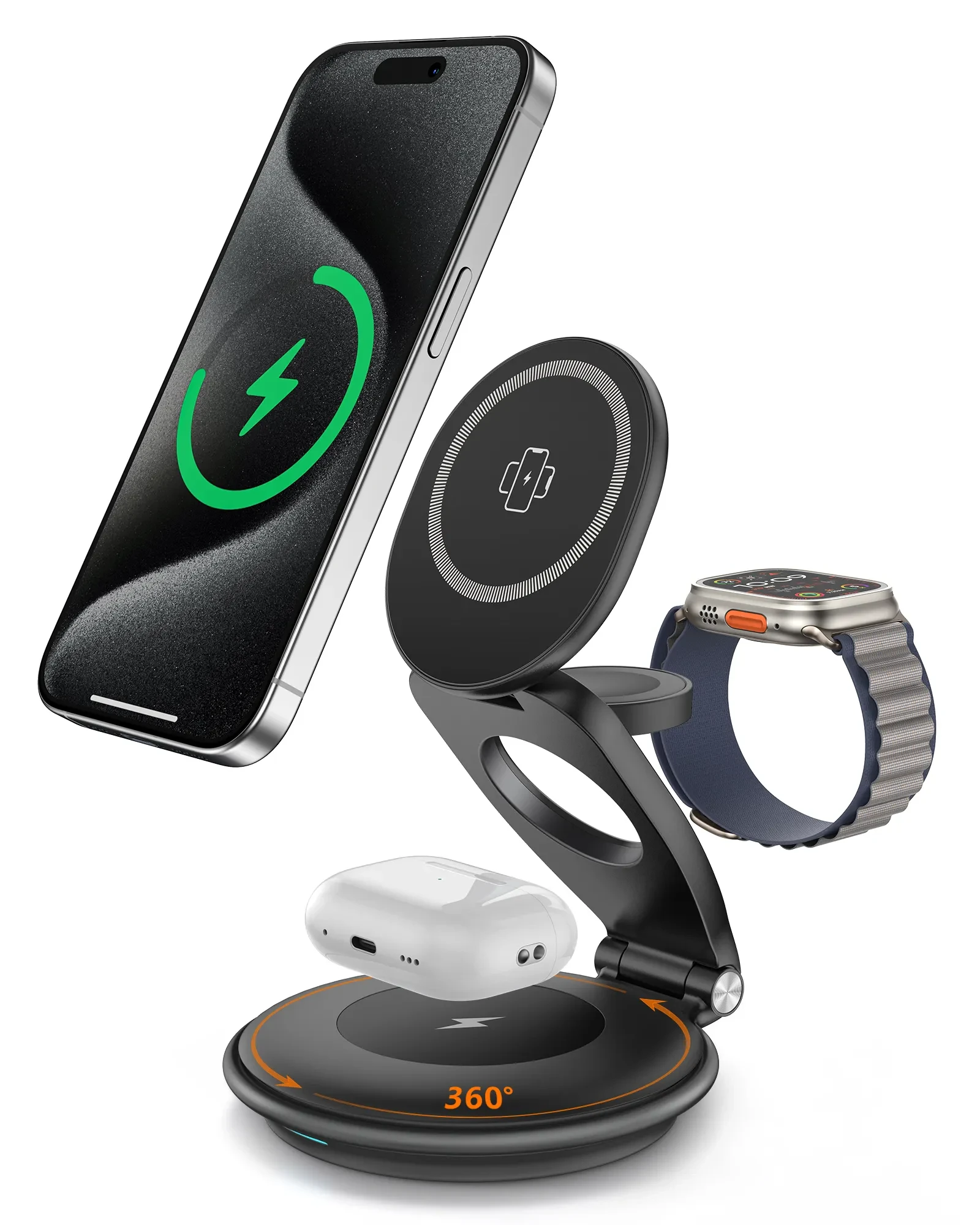 3 In 1 Wireless Travel Magsafe Charger Station For Multiple Devices Magnetic Foldable Charger 30W Charger Included