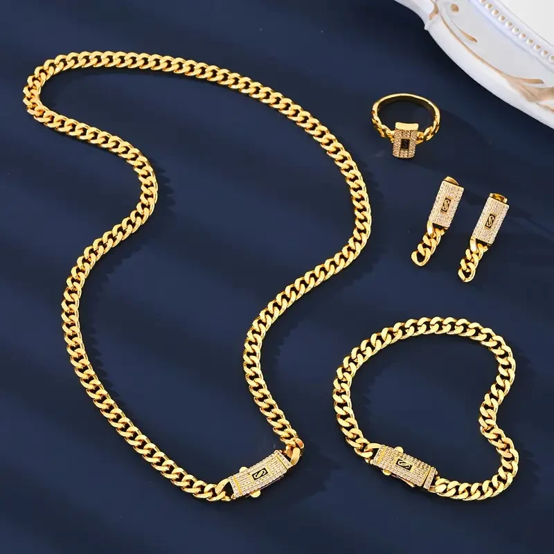 Fashionable Zirconia Earrings, Necklace, Ring, Bracelet Set for Ladies