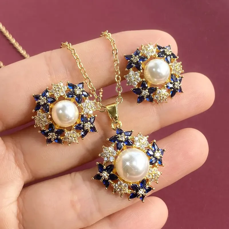 One Necklace Pendant + One Pair of Earrings Women's Wedding Jewelry Set