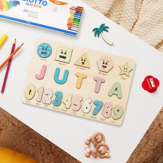 Wooden Digital Children Shape Recognition Hand Holding Puzzle Board