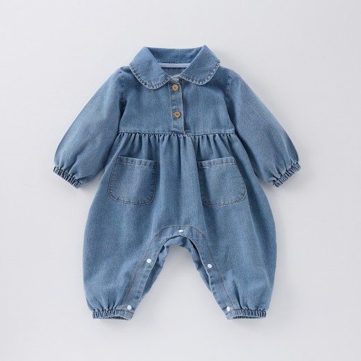 Cute Lapel Denim Rompers Jumpsuit