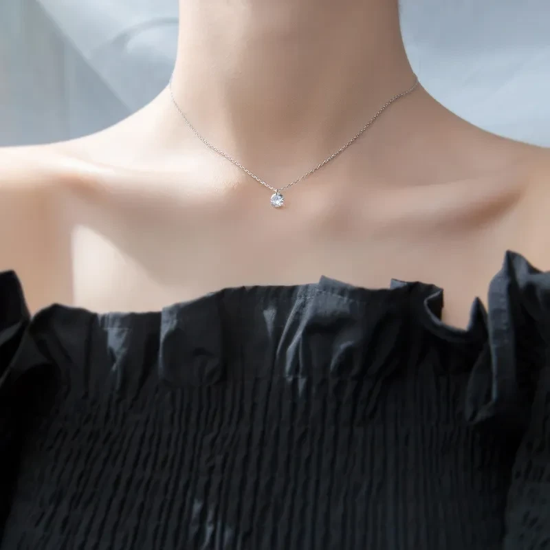 S925 Silver Necklace Pendant Female Diamond Necklace Simple Short Clavicle Chain