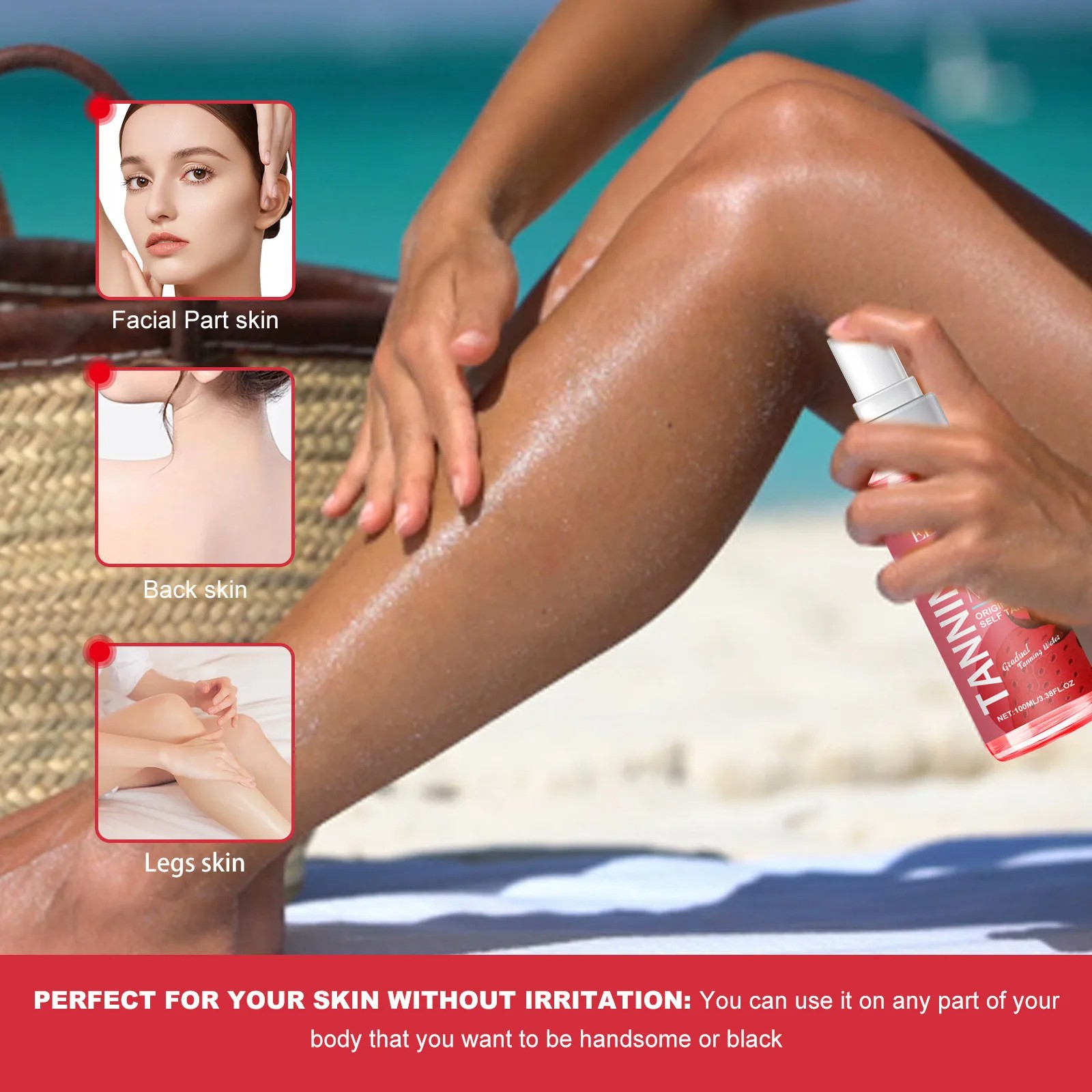 Strawberries Body Quick Tanning Spray Sunless Summer Tan Bronzer Lotion, 100ml