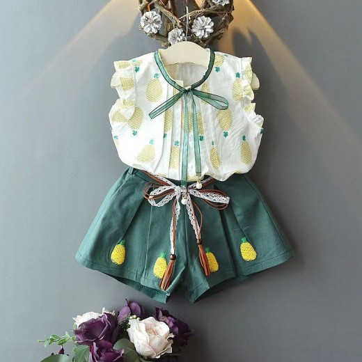 Girls' Sleeveless Blouse Shorts Two-piece Set