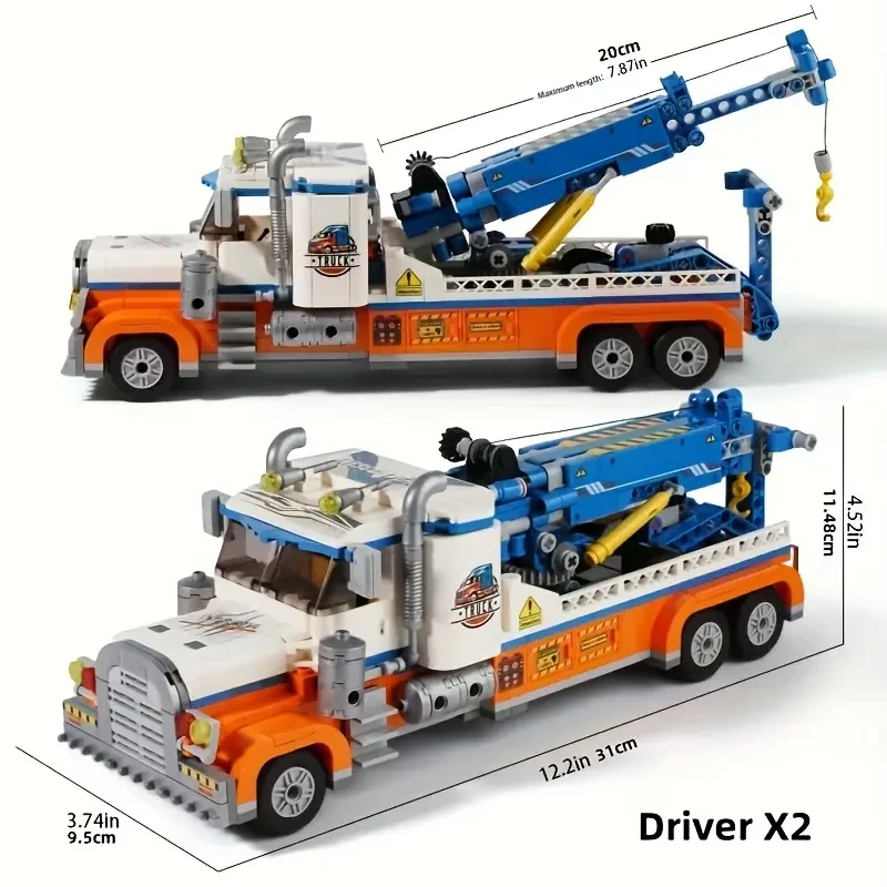 1000pcs Mixed Color ABS Building Blocks Set - City Engineering Truck with Crane
