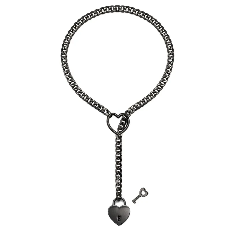 Slip Chain Necklace Heart O-Ring Adjustable Heart Shaped Lock Core With Key
