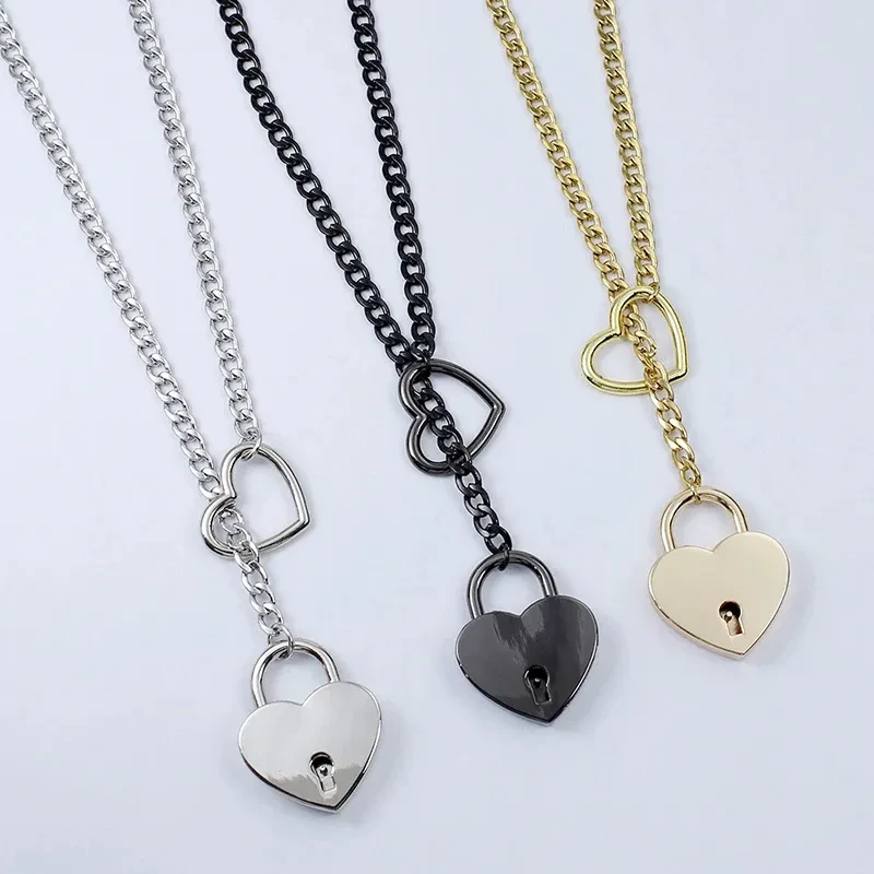 Slip Chain Necklace Heart O-Ring Adjustable Heart Shaped Lock Core With Key