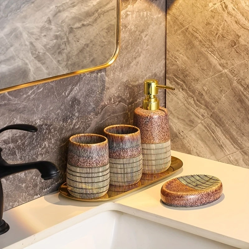 Set of 4pcs Bath Ensemble Includes Soap Dispenser Bathroom Accessories Set