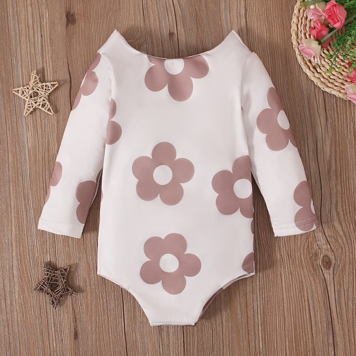 Children's European And American Spring And Autumn Swimsuit Girls' Small Flower Pattern Long Sleeve Triangle Rompers