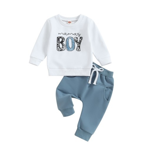 Sports Style Boys' Letter Floral Print Long Sleeve Pullover Trousers Suit
