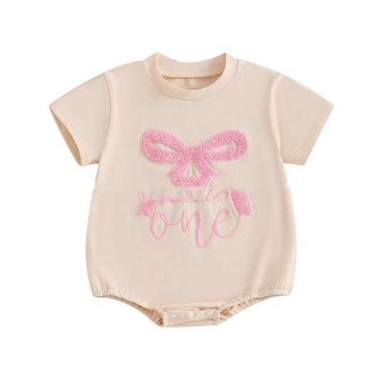 Baby Girl Bow Towel Embroidery Short Sleeve Triangle Rompers