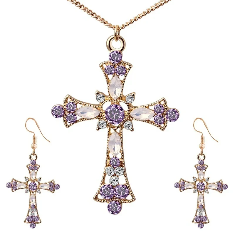 New Believe In God Cross Pendant (Golden purple diamond set)