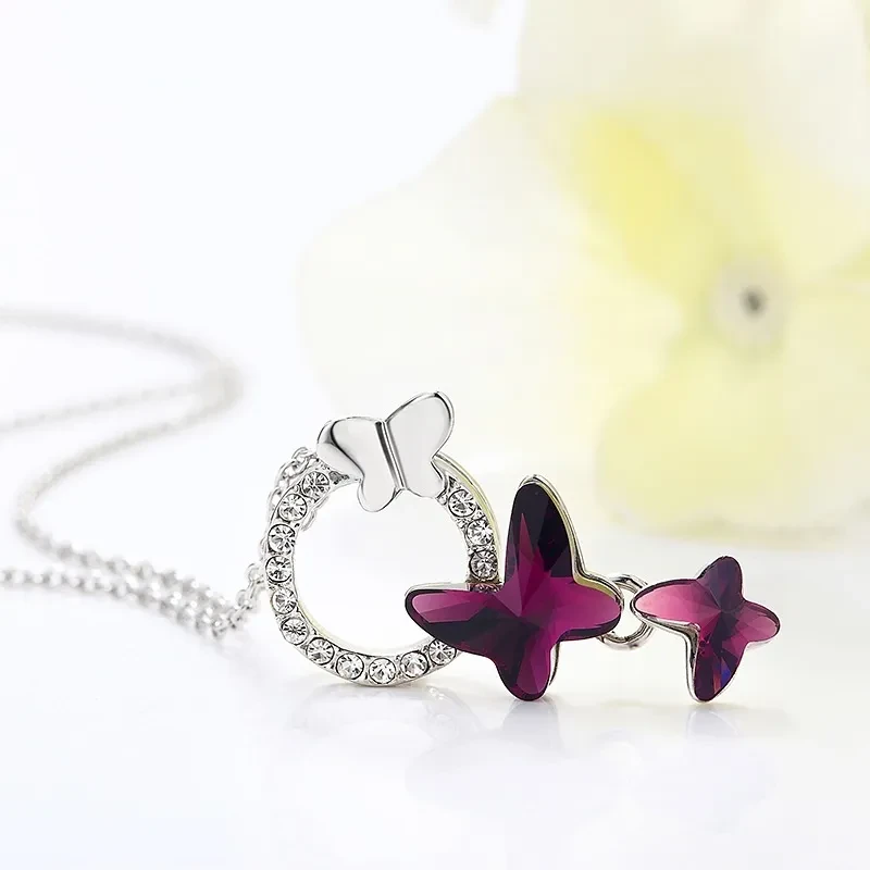 Adopt Austrian Crystal Butterfly Pendant Necklace