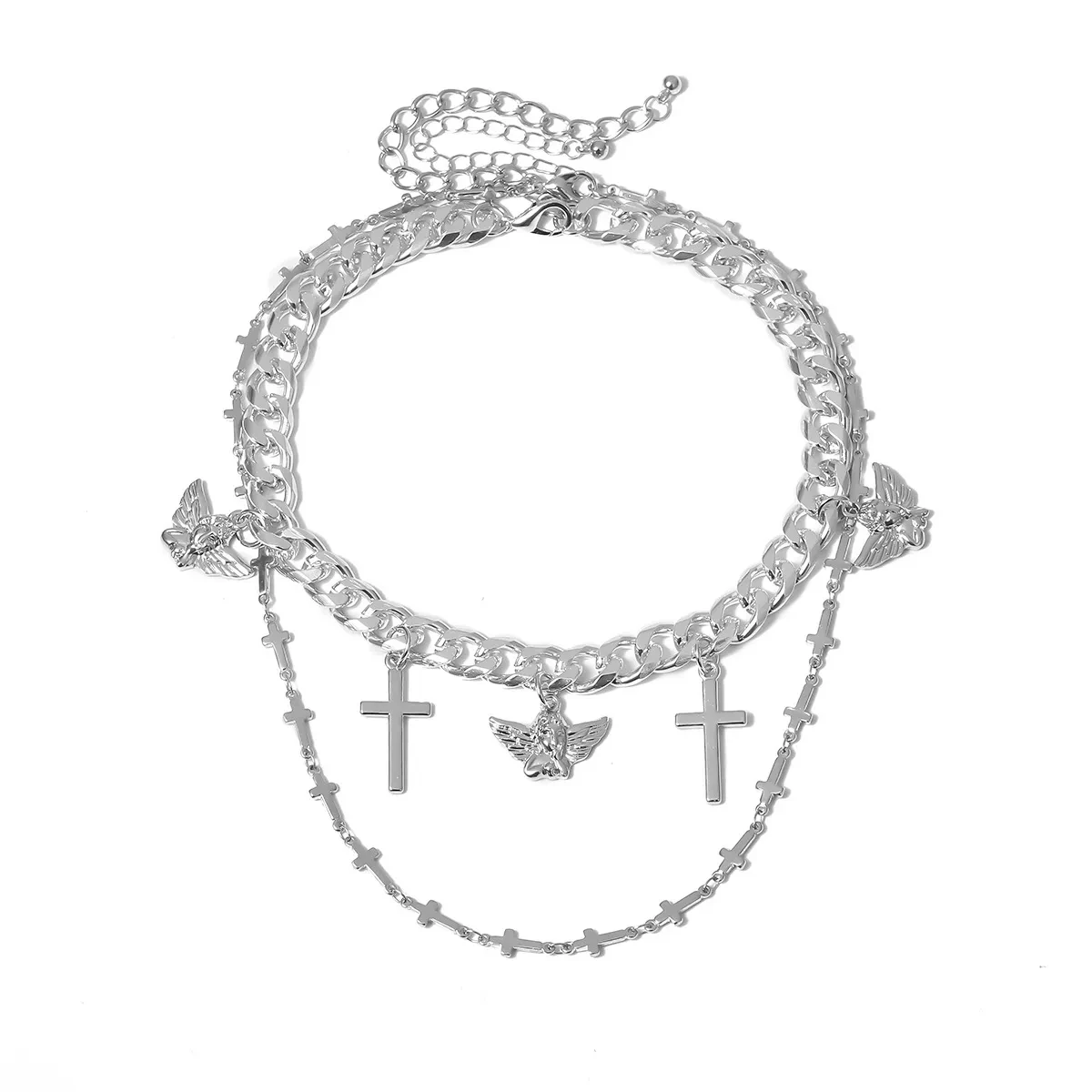 Cross chain angel necklace
