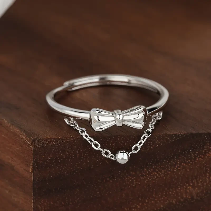 1pc S925 Silvery Bow Tie Bracelet  Elegant & Versatile Adjustable Open Ring for Women, Perfect for Travel, Daily Wear, Valentines Day & Mothers Day Gifts