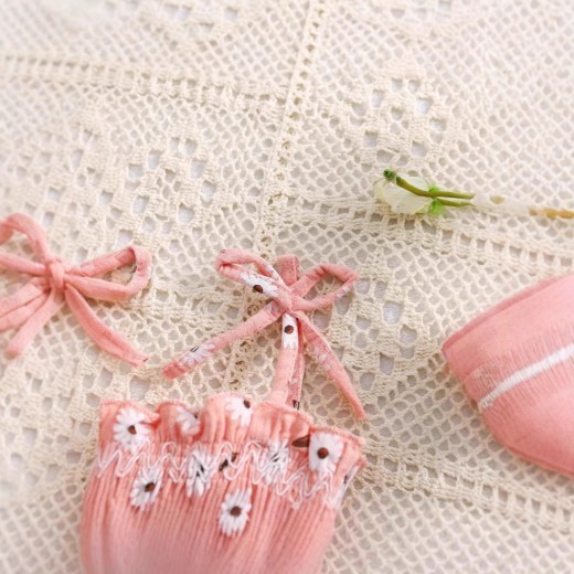 Newborn Bow Flower Print Short Sleeved Kazakhstan Baby Girl Sweet