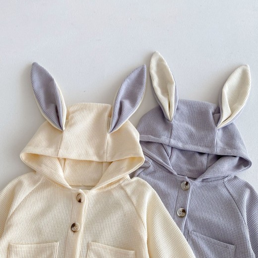 Girls' Rabbit Ears Hooded Coat Trousers Two-piece Set