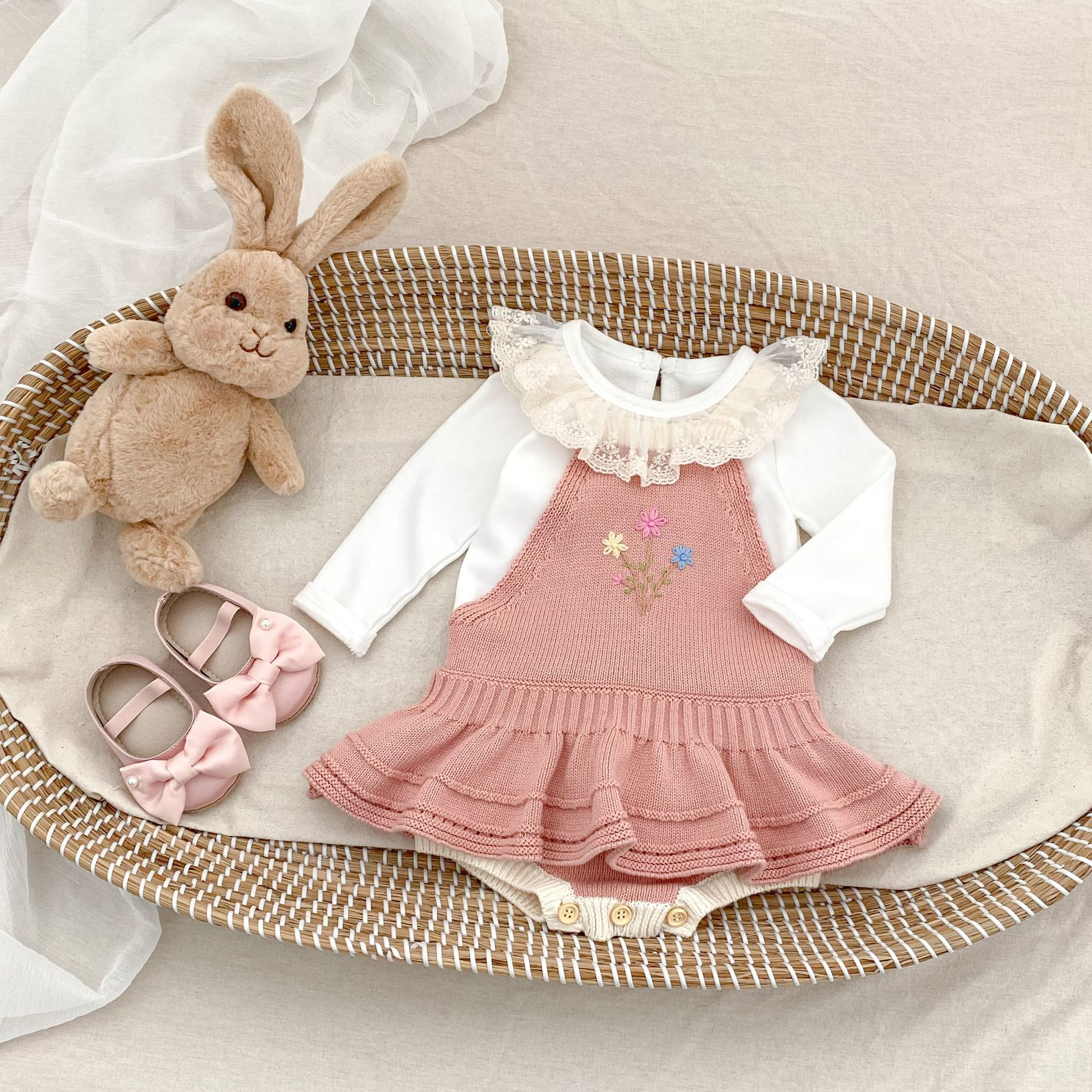 Girls' Fashion Personalized Embroidered Knitted Jumpsuit