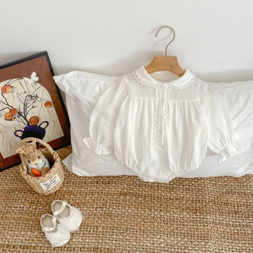 Solid Color Double Veil Lapel Long-sleeve Jumpsuit