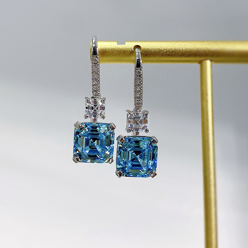 Square Pagoda High Carbon Rhinestone Earrings