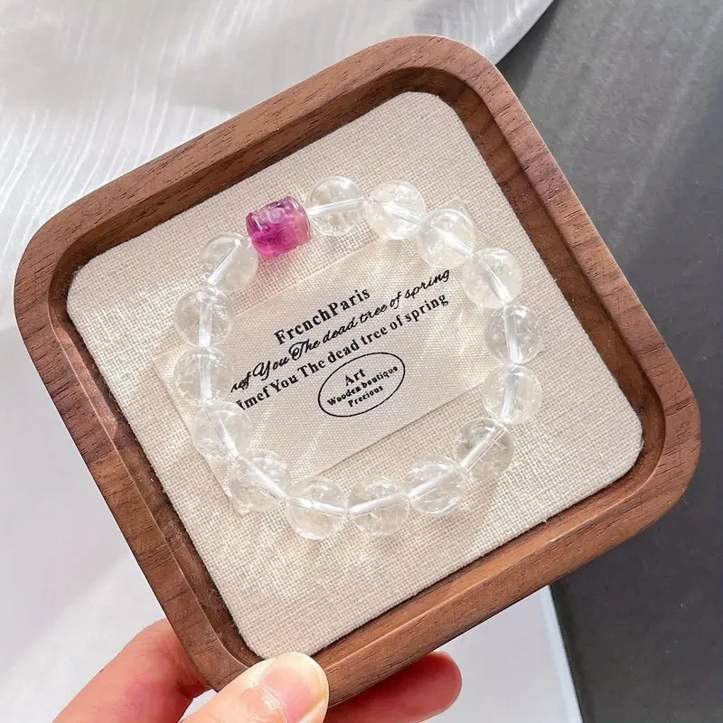 Natural White Crystal Quartz Reiki Bracelet  Geometric Pattern, Vintage Design, Clear Texture, Fashionable Accessory