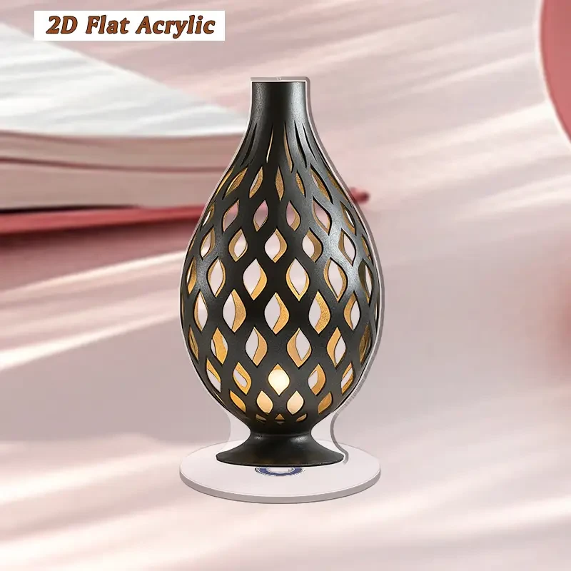 2D Flat Rotating Acrylic Table Lamp with Teardrop Base & Intricate Oval Pattern  Stylish Cordless Design for Ambient Lighting, Perfect for Home Dcor, Holiday & Party Decoration