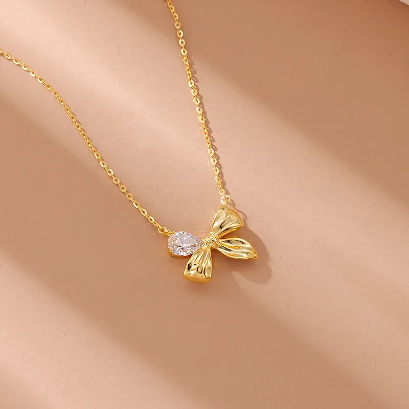 S925 Sterling Silver Bow Necklace Pendant