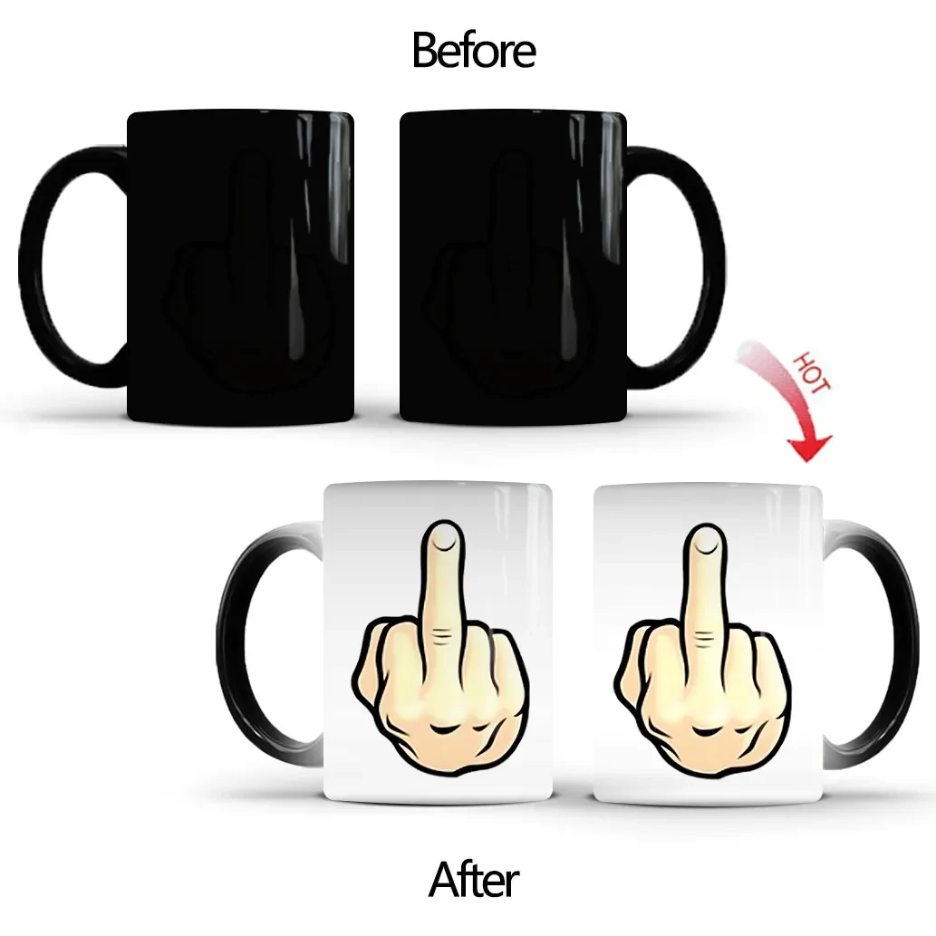 Creative Middle Finger Color Changing Mug Ceramic Thermal Gradient Temperature Sensing