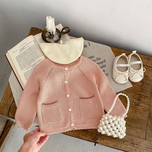 Baby Children 0-3 Years Old Baby Girl Sweet Baita Cardigan Knitted Coat