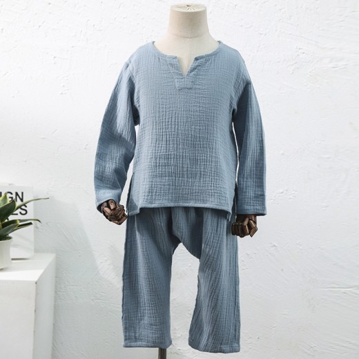 Children's Crepe Cotton Home Wear Suit Solid Color Two-piece Set