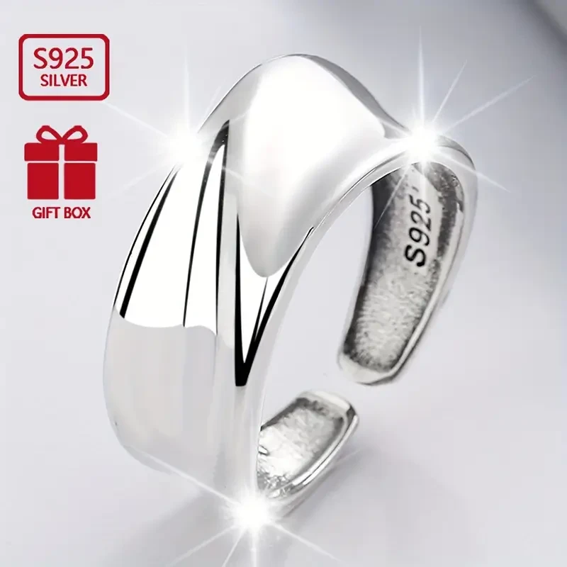 925 Pure Silver Simple Glossy Irregular Pattern Open Ring - Creative Finger Ring Ornament