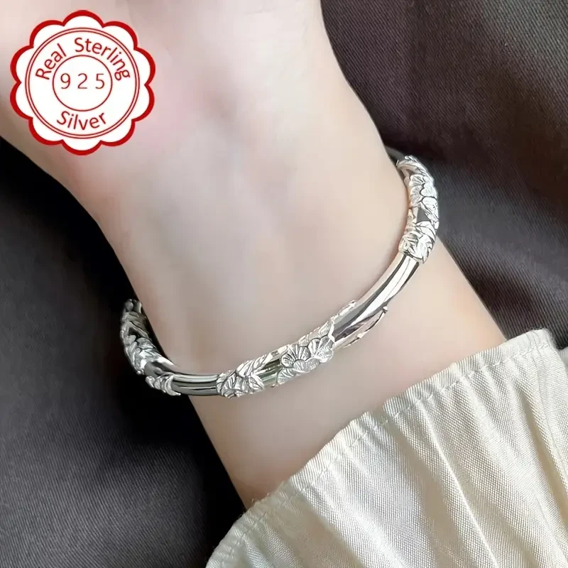 1Pcs Women Fashion Bracelet - Vintage Floral Elegant 925 Sterling Silver Bracelet, Perfect for Birthday, Christmas, New Year, and Valentines Day Gift Giving