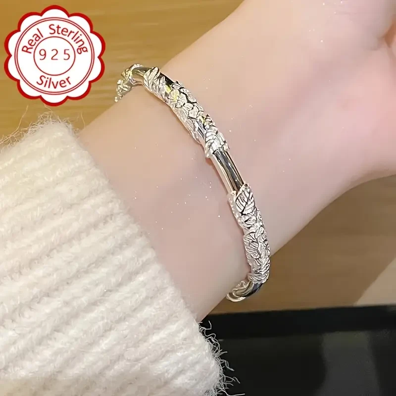 1Pcs Women Fashion Bracelet - Vintage Floral Elegant 925 Sterling Silver Bracelet, Perfect for Birthday, Christmas, New Year, and Valentines Day Gift Giving