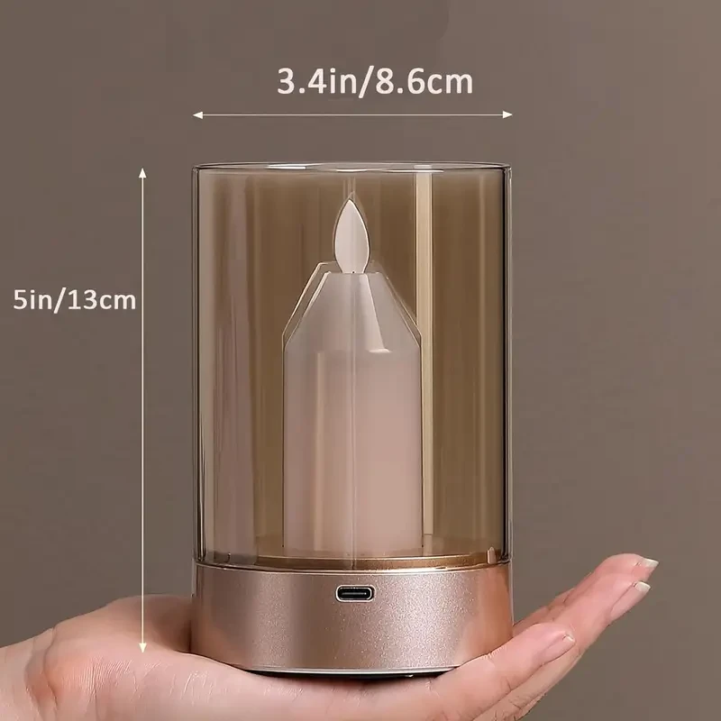 1pc Dimmable Flameless Glass Candle Lamp with Motion Sensor Control Rechargeable Cordless Night Light for Bedroom, Restaurant, Cafe, Warm Light Table Lantern