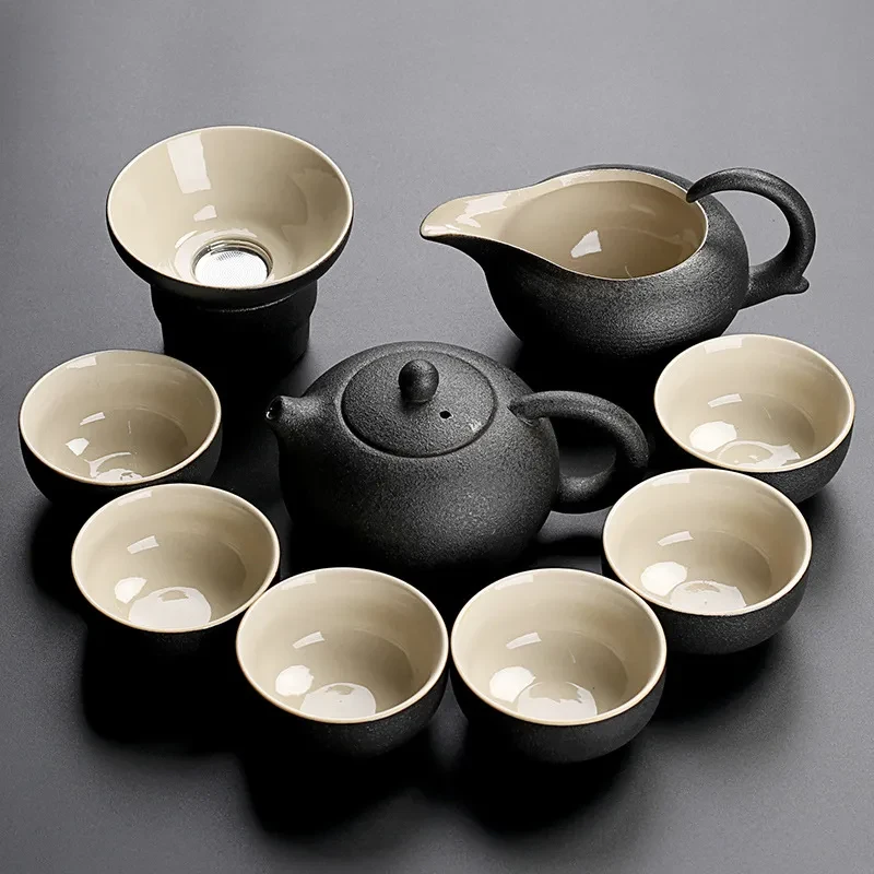 Black pottery tea cup set