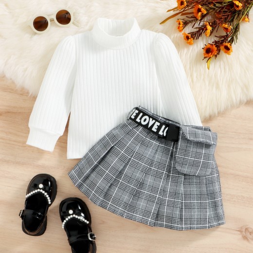 Korean Style Children Autumn Winter Cotton Sunken Stripe Turtleneck Top Plaid Suit