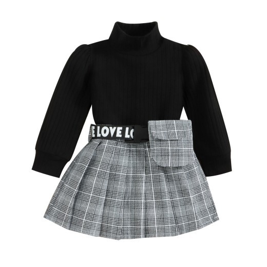 Korean Style Children Autumn Winter Cotton Sunken Stripe Turtleneck Top Plaid Suit