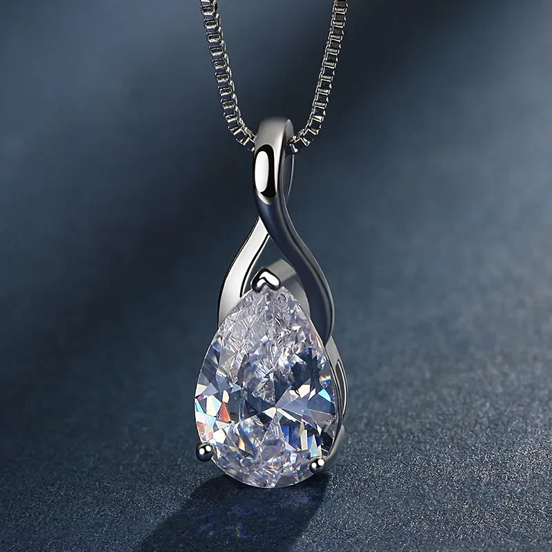 Clavicle Necklace Diamond Angel Tears Drop Pendant Silver Plated Jewelry