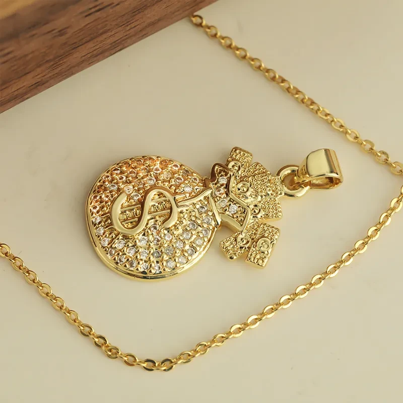 Inlaid Zircon Lucky New Year Wallet Copper Plated Pendant